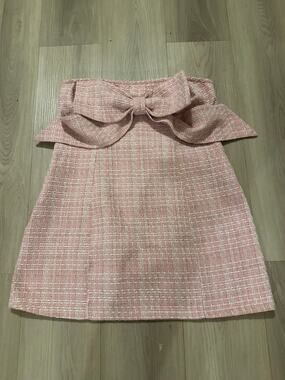 Pink Tweed Big Bow Mini Skirt High Waisted Coquette A Line Pastel Large 12